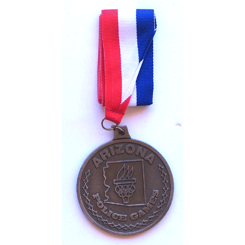 AZ Police Games Silver 2 1/2" Medal w/Ribbon - Military Patches and Pins